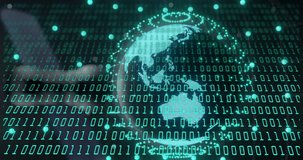 Animation of binary coding digital data processing over globe. Global connections, computing and data processing concept digitally generated video. - Powered by Shutterstock - Get 15% off with code: PIKWIZARD15