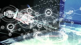 Interacting with futuristic digital interface, hands showing global network connections animation. Technology, innovation - Powered by Shutterstock - Get 15% off with code: PIKWIZARD15