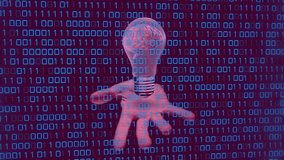 Animation of binary coding over hand with lightbulb with spinning brain. Technology, science and digital interface concept digitally generated video. - Powered by Shutterstock - Get 15% off with code: PIKWIZARD15
