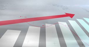 Rising red arrow and bar graph with data points animation over gray background. Growth, success, business, finance, economy, statistics - Powered by Shutterstock - Get 15% off with code: PIKWIZARD15