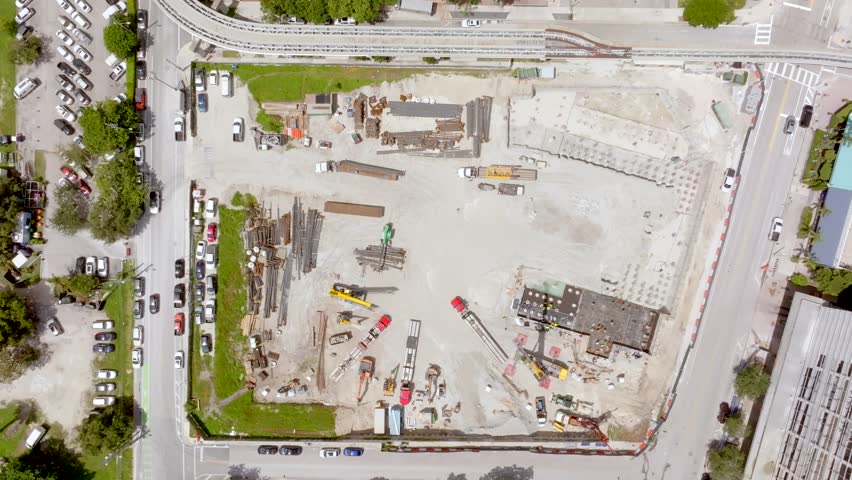 Aerial overhead construction site 4k