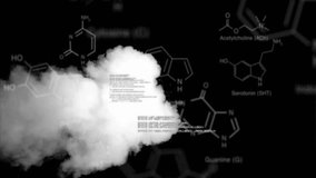 Chemical formulas and text animation over white cloud on black background. Science, chemistry, technology, digital - Powered by Shutterstock - Get 15% off with code: PIKWIZARD15