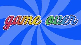 Animation of rainbow game over text over blue pattern background. Online video game, digital interface, communication, computing and data processing concept digitally generated video. - Powered by Shutterstock - Get 15% off with code: PIKWIZARD15