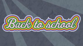 Animation of rainbow back to school text over red pattern background. Education, schooling, communication, computing and data processing concept digitally generated video. - Powered by Shutterstock - Get 15% off with code: PIKWIZARD15