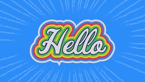 Animation of rainbow hello text over blue pattern background. Global social media, digital interface, communication, computing and data processing concept digitally generated video. - Powered by Shutterstock - Get 15% off with code: PIKWIZARD15