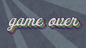 Animation of rainbow game over text over grey pattern background. Online video game, digital interface, communication, computing and data processing concept digitally generated video. - Powered by Shutterstock - Get 15% off with code: PIKWIZARD15