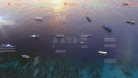 Boats on water with data processing animation over aerial view. Maritime, analytics, technology, digital, transportation, watercraft - Powered by Shutterstock - Get 15% off with code: PIKWIZARD15