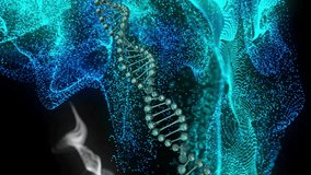 Animation of dna strand and glowing mesh with network of connections. Global science, connections, computing and data processing concept digitally generated video. - Powered by Shutterstock - Get 15% off with code: PIKWIZARD15