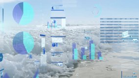 Charts and graphs animation over ocean waves crashing on sandy beach. Business, analytics, data, visualization, finance, nature - Powered by Shutterstock - Get 15% off with code: PIKWIZARD15