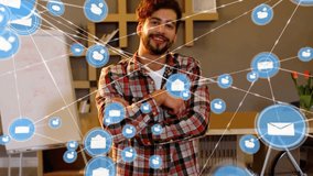Animation of network of connections with email icons over biracial businessman in office. Global business, connections, computing and data processing concept digitally generated video. - Powered by Shutterstock - Get 15% off with code: PIKWIZARD15