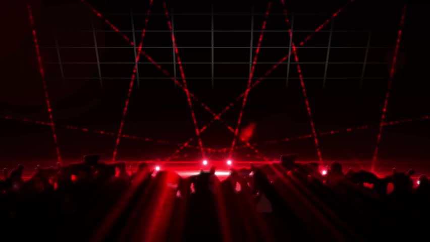 Laser light show animation over crowd dancing at concert. nightlife, entertainment, festival, party, music, lights