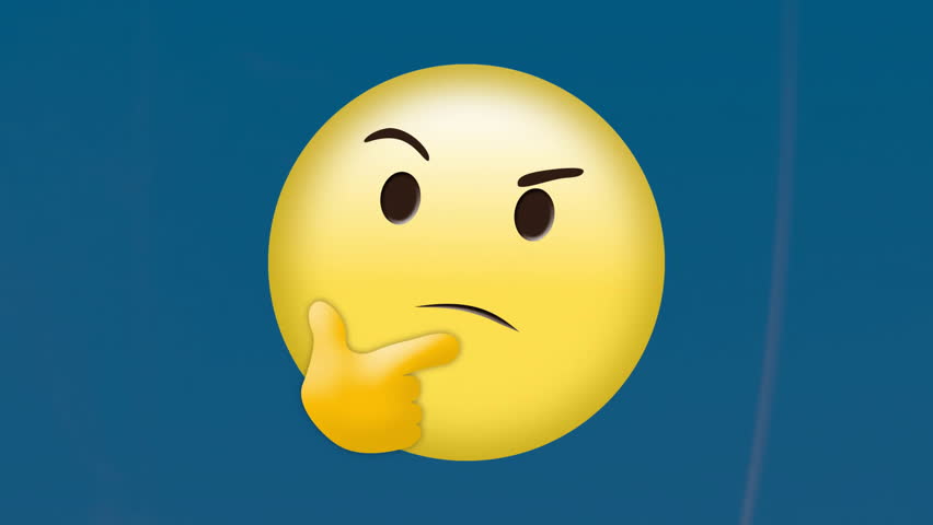 Thinking face emoji animation on blue background. facial expression, emoticon, cartoon