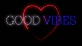 Animation of good vibes text over neon heart on black background. Communication, shapes and digital interface concept digitally generated video. - Powered by Shutterstock - Get 15% off with code: PIKWIZARD15
