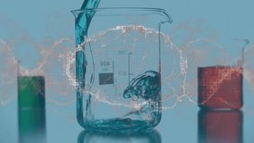 Pouring liquid into beaker with scientific data processing animation over it. Science, laboratory, research, experiment, data analysis, technology - Powered by Shutterstock - Get 15% off with code: PIKWIZARD15
