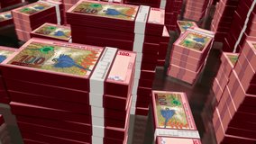 Bolivia money Bolivian Boliviano notes packs loop. 3D flight over 100 BOB banknotes stacks towers. Loopable seamless abstract background concept of business, economy crisis and finance. - Powered by Shutterstock - Get 15% off with code: PIKWIZARD15