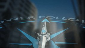 Animation of compass with follower leader text over city. Global finance, business, connections, computing and data processing concept digitally generated video. - Powered by Shutterstock - Get 15% off with code: PIKWIZARD15