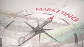 Animation of compass with marketing text over city. Global finance, business, connections, computing and data processing concept digitally generated video. - Powered by Shutterstock - Get 15% off with code: PIKWIZARD15