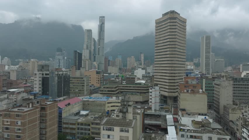 Drone footage capturing Bogotá