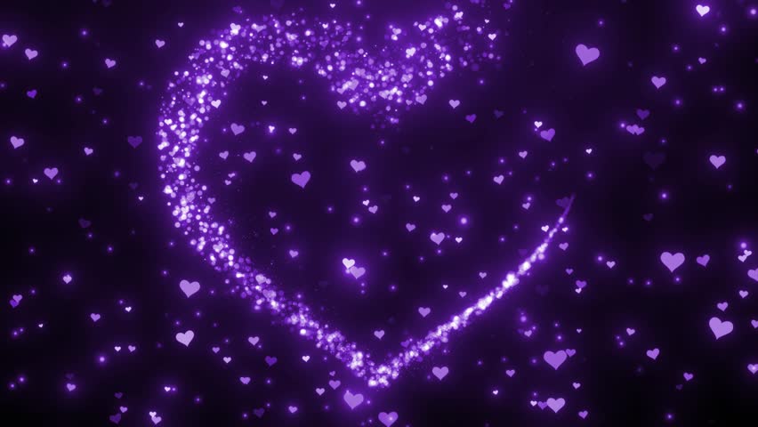 magic Heart Sparkle Glitter Particle Background. Purple Particle Heart Trail With Glitter Glowing Particle Background, Wedding Romantic Glitter Heart Particle	