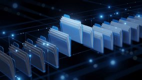 3D illustration of digital file folders organized in a virtual network, representing data management, cloud storage, or digital filing systems. - Powered by Shutterstock - Get 15% off with code: PIKWIZARD15