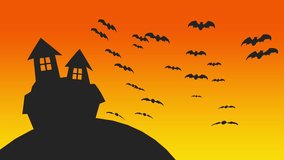 A haunted castle with bats flying on an orange background, Halloween background animation - Powered by Shutterstock - Get 15% off with code: PIKWIZARD15