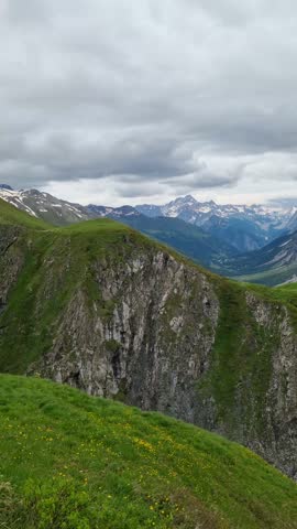 Rock formations in the mountains near Grand Chol Ferret, in the Italian Alps, Pity Ferret, on the Tour de Montblanc route
