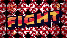 Animation of fight text over red shapes. Gaming, retro and digital interface concept digitally generated video. - Powered by Shutterstock - Get 15% off with code: PIKWIZARD15