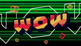 Animation of wow text over green shapes. Gaming, retro and digital interface concept digitally generated video. - Powered by Shutterstock - Get 15% off with code: PIKWIZARD15