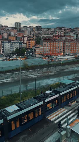 tram stop in rainy weather
