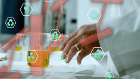 Animation of scientific data processing over caucasian male scientist in laboratory. Global science, connections, computing and data processing concept digitally generated video. - Powered by Shutterstock - Get 15% off with code: PIKWIZARD15