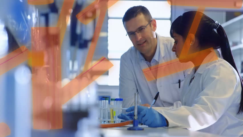 Animation of dna strand, scientific data processing over diverse scientists in laboratory. Global science, connections, computing and data processing concept digitally generated video. - Powered by Shutterstock - Get 15% off with code: PIKWIZARD15