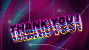 Animation of thank you text over neon pattern background. Global video game, digital interface, communication, computing and data processing concept digitally generated video. - Powered by Shutterstock - Get 15% off with code: PIKWIZARD15