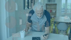 Animation of digital data processing over senior caucasian man using smartphone. Global connections, computing and data processing concept digitally generated video. - Powered by Shutterstock - Get 15% off with code: PIKWIZARD15