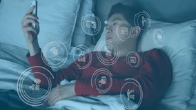 Animation of digital data processing over biracial man using smartphone. Global connections, computing and data processing concept digitally generated video. - Powered by Shutterstock - Get 15% off with code: PIKWIZARD15