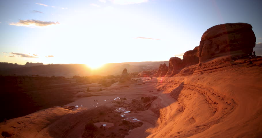 Delicate Arch natural rock formations arid Landscape Arches National Park Utah sunset travel tourism America