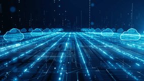 Futuristic cloud computing network with glowing digital pathways, representing cloud technology, data flow, and global connectivity. Cybersecurity digital data background - Powered by Shutterstock - Get 15% off with code: PIKWIZARD15