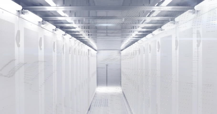 Animation of binary coding digital data processing over computer servers. Global connections, computing and data processing concept digitally generated video.