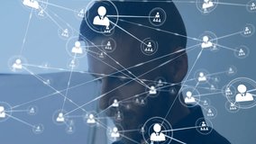 Animation of network of connections with people icons over biracial businessman in office. Global finance, business, connections, computing and data processing concept digitally generated video. - Powered by Shutterstock - Get 15% off with code: PIKWIZARD15