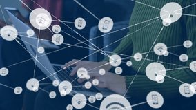 Animation of network of connections with wifi icons over diverse business people in office. Global finance, business, connections, computing and data processing concept digitally generated video. - Powered by Shutterstock - Get 15% off with code: PIKWIZARD15