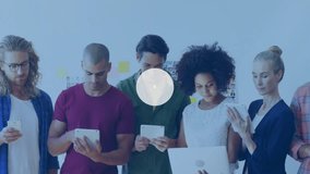 Animation of network of connections with wifi icons over diverse business people in office. Global finance, business, connections, computing and data processing concept digitally generated video. - Powered by Shutterstock - Get 15% off with code: PIKWIZARD15