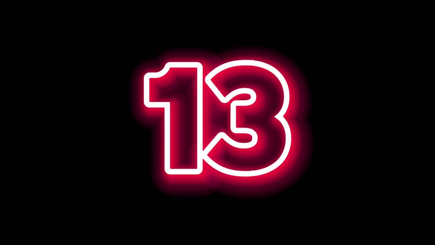 Neon number or logo 13 motion. Education backgroun. Number thirteen motion graphics.