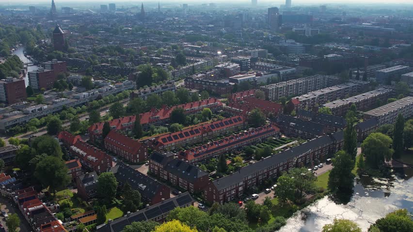 Aerial panorama of the old town of the city Groningen on a sunny summer morning in the Netherlands