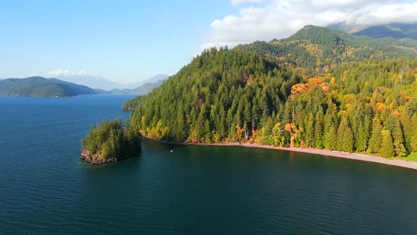 Smooth flight over The Harrison Lake. British Columbia, Canada