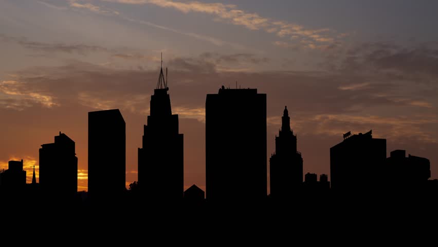 Newark Downtown Skyline at Sunrise, Time Lapse with Beautiful Sky, New Jersey, United States
