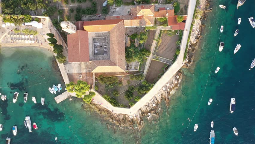 Drone Footage of Franciscan Monastery, Hvar - Aerial Perspective of Historic Landmark