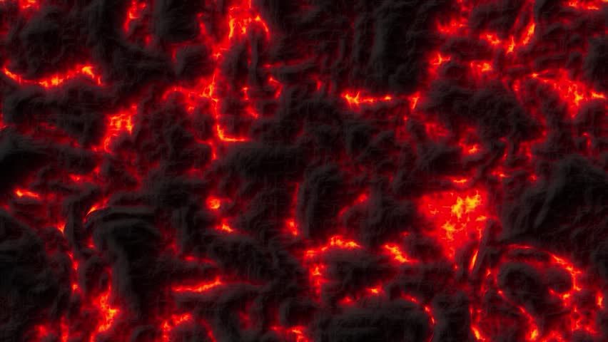 Flowing molten lava background with glowing red hot fissures and dark volcanic rock. Heat, danger and raw natural power concept. Full HD and looping disaster themed background.