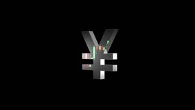 3D model with alpha channel of the Japanness Yen symbol reflecting a candlestick chart and flag, ideal for video presentations or financial business use in Forex trading and currency exchange. - Powered by Shutterstock - Get 15% off with code: PIKWIZARD15
