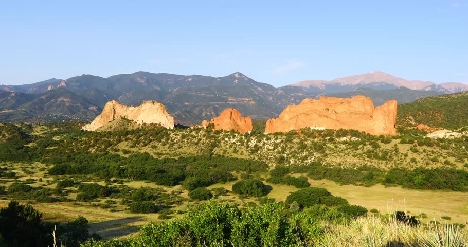 Static video of the Garden of the Gods in Colorado Springs Colorado. Camera shot is from far away at a narrow view.