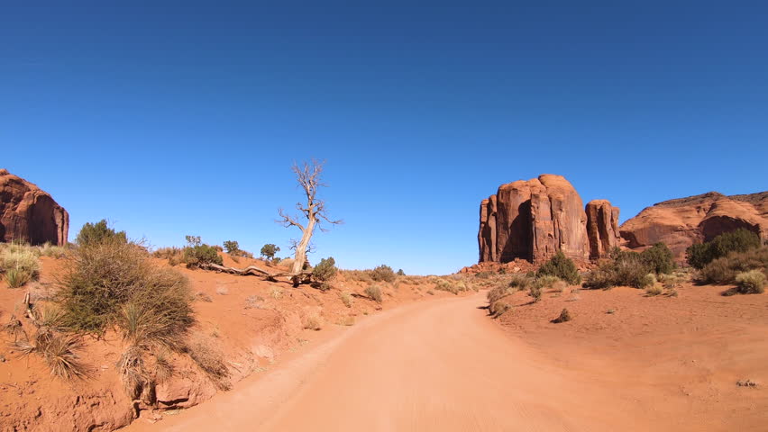 POV drive Monument Valley dirt road Wild West Landscape Tribal Park Colorado Plateau Utah Arizona USA travel