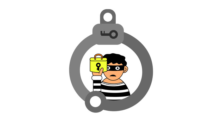 A prisoner in handcuffs cartoon animation. Security breach. Suitable for crime and law video content